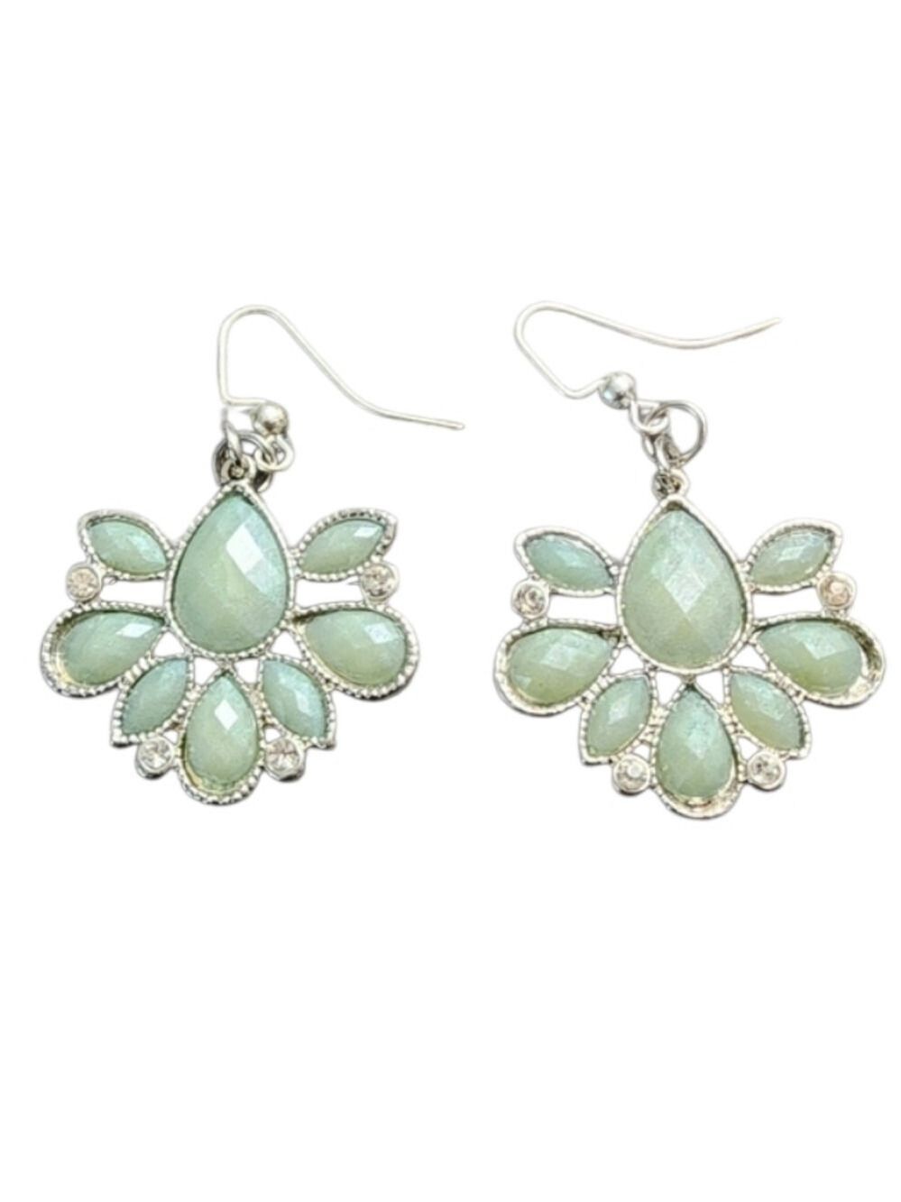 Vintage-Inspired Green and Silver Dangle Earrings